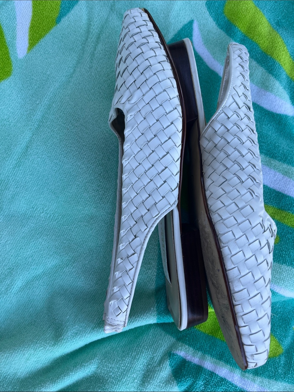 BLOOMINGDALE’S WHITE WOVEN LEATHER SLINGBACK STEVIE FLATS SIZE 8 - Picture 3 of 9